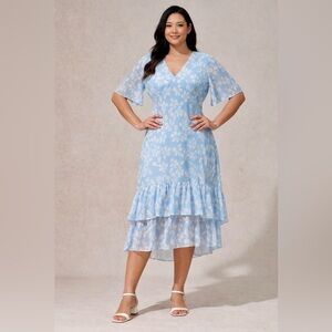 Shall We Blue Floral Tiered Midi Dress 2X NWT